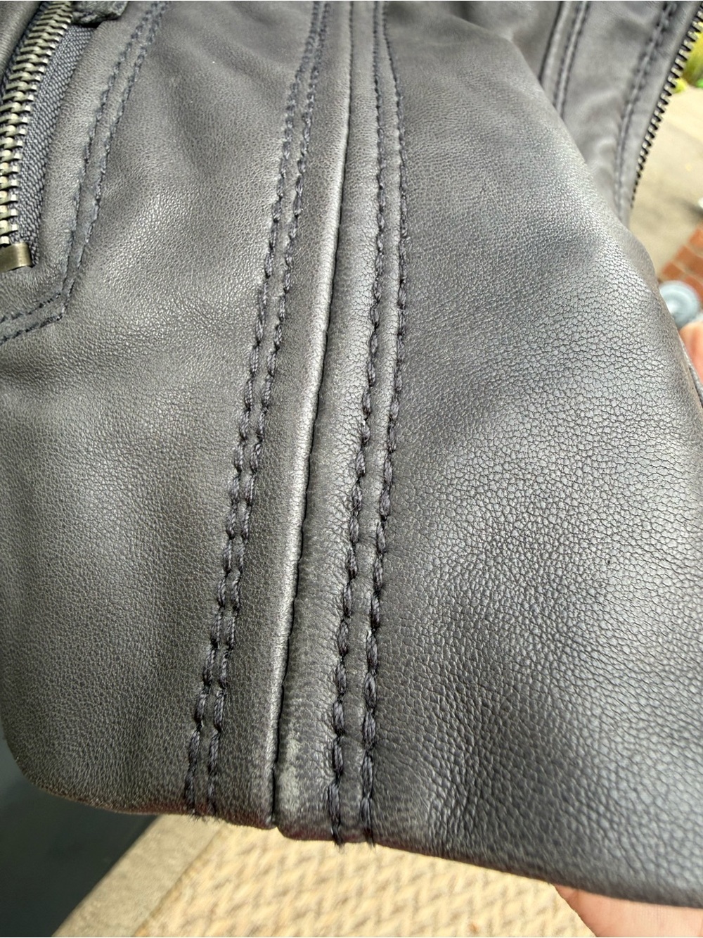 Michael Kors Slate Gray Hooded Moto Jacket Ribbed Knit Panels S - Picture 10 of 10